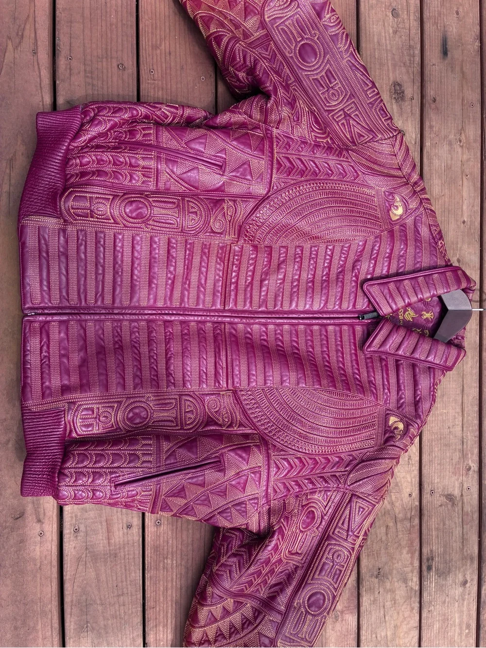 Wissam Red Leather King Tut 90s Vintage Bomber Jacker 54